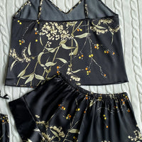 Elegant Floral Satin Cami Set | Silky Pajama Top & Shorts Sleepwear for Women