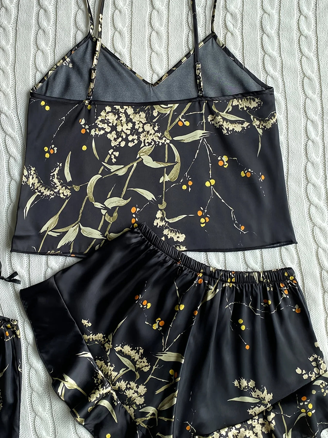 Elegant Floral Satin Cami Set | Silky Pajama Top & Shorts Sleepwear for Women
