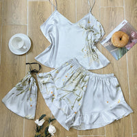 Elegant Floral Satin Cami Set | Silky Pajama Top & Shorts Sleepwear for Women
