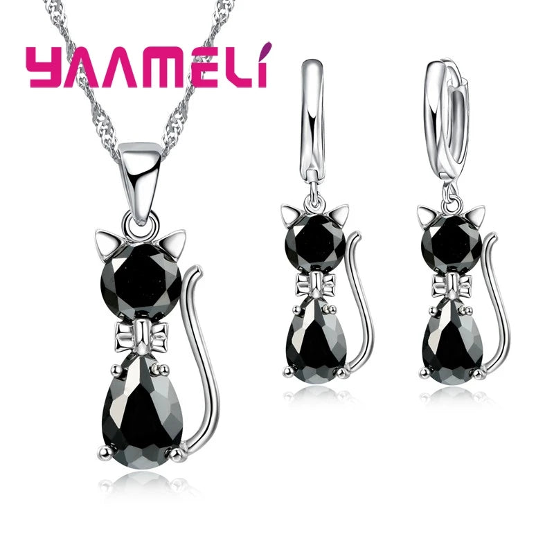 Crystal Cat Pendant Necklace | Elegant Silver-Tone Cat Jewelry Gift for Women & Girls