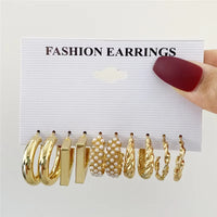 Gold Hoop Earring Set | Chunky Geometric & Pearl Statement Earrings Pack for Women