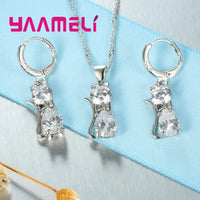 Crystal Cat Pendant Necklace | Elegant Silver-Tone Cat Jewelry Gift for Women & Girls