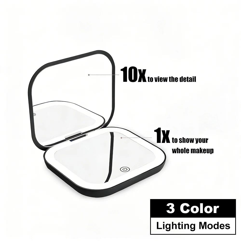 LED Compact Mirror with Light | Portable Travel Makeup Mirror, Rechargeable Pocket Vanity Mirror
