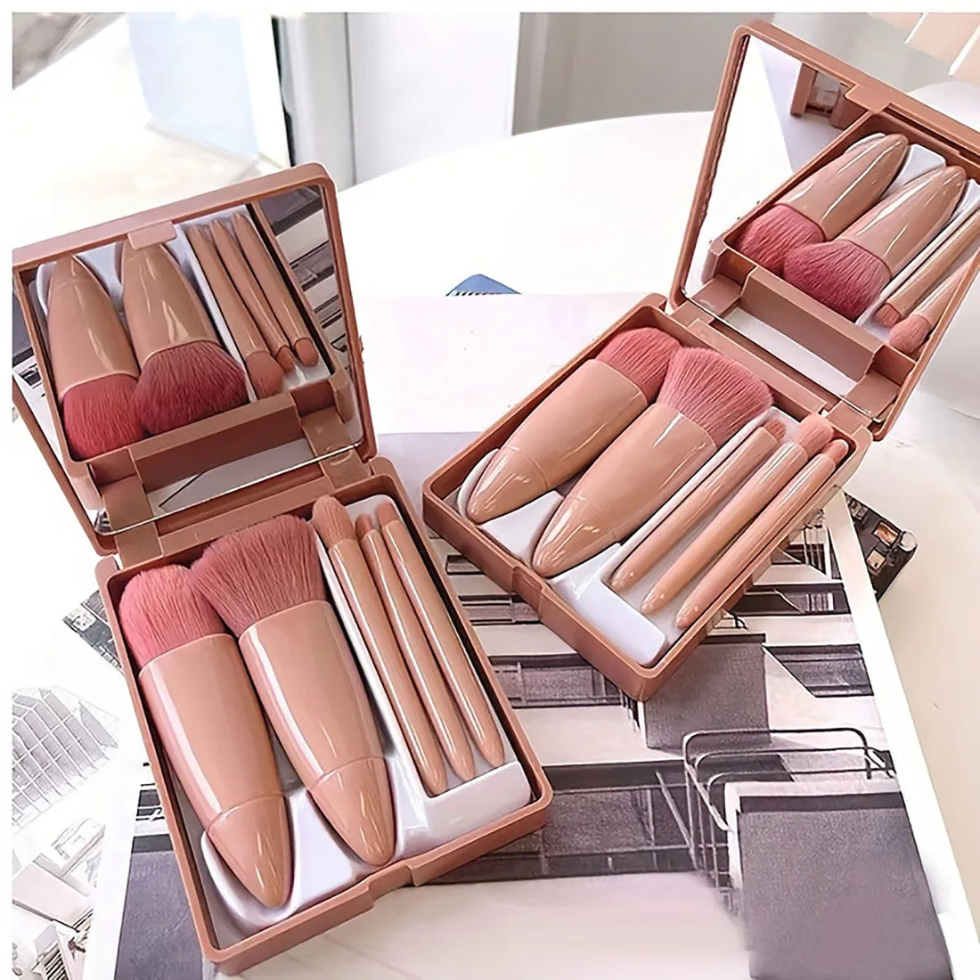 Portable Makeup Brush Set 5Pcs | Travel Mini Cosmetic Brushes with Case