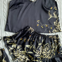 Elegant Floral Satin Cami Set | Silky Pajama Top & Shorts Sleepwear for Women