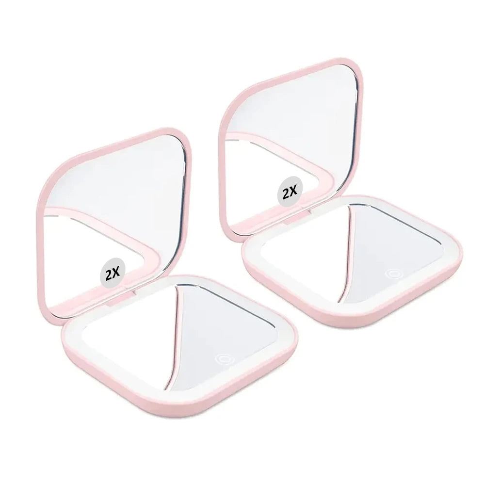 LED Compact Mirror with Light | Portable Travel Makeup Mirror, Rechargeable Pocket Vanity Mirror