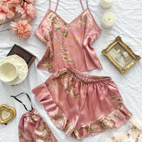 Elegant Floral Satin Cami Set | Silky Pajama Top & Shorts Sleepwear for Women