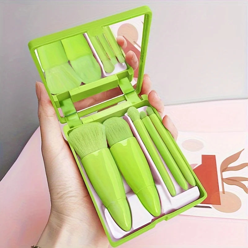 Portable Makeup Brush Set 5Pcs | Travel Mini Cosmetic Brushes with Case