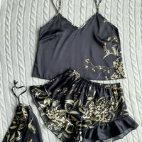 Elegant Floral Satin Cami Set | Silky Pajama Top & Shorts Sleepwear for Women
