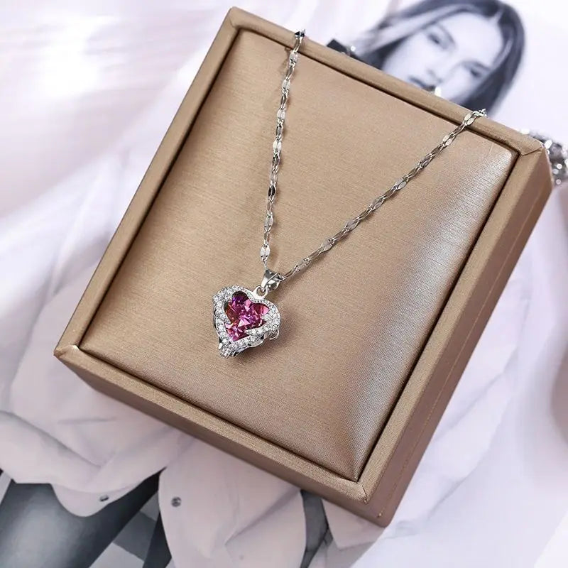 Gold Crystal Heart Pendant Necklace | Luxury Colorful Heart Jewelry Gift for Women