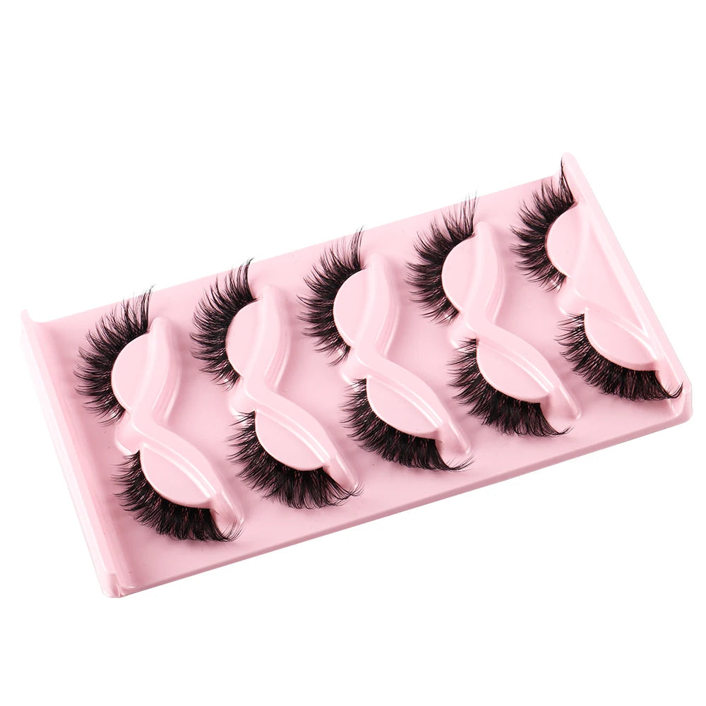 Cat Eye Lashes 5 Pairs | Wispy Faux Mink False Eyelashes, Natural Fluffy Lash Set