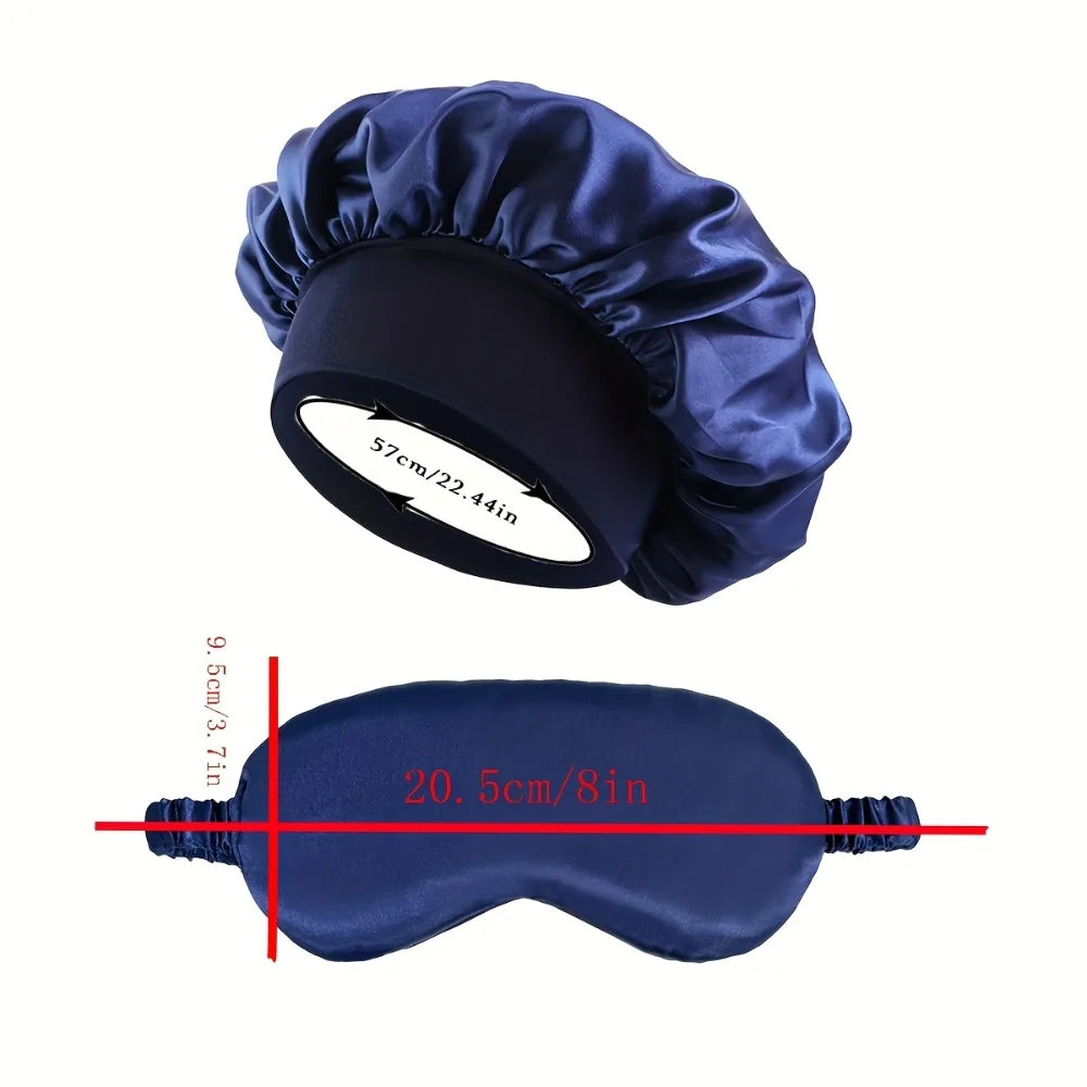 Satin Bonnet Sleep Set | Hair Bonnet & Eye Mask for Sleeping, Curly & Silk-Smooth Hair Care