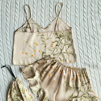Elegant Floral Satin Cami Set | Silky Pajama Top & Shorts Sleepwear for Women