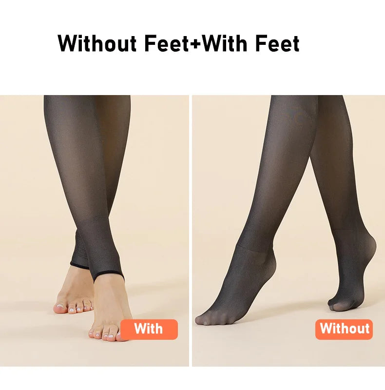 Fleece Lined Thermal Tights | Translucent Warm Winter Pantyhose, High Waist Leggings for Women