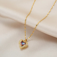 Gold Crystal Heart Pendant Necklace | Luxury Colorful Heart Jewelry Gift for Women