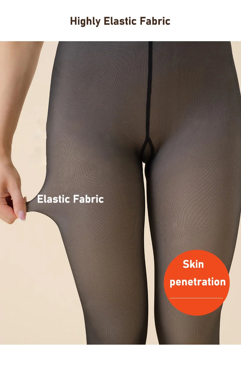 Fleece Lined Thermal Tights | Translucent Warm Winter Pantyhose, High Waist Leggings for Women