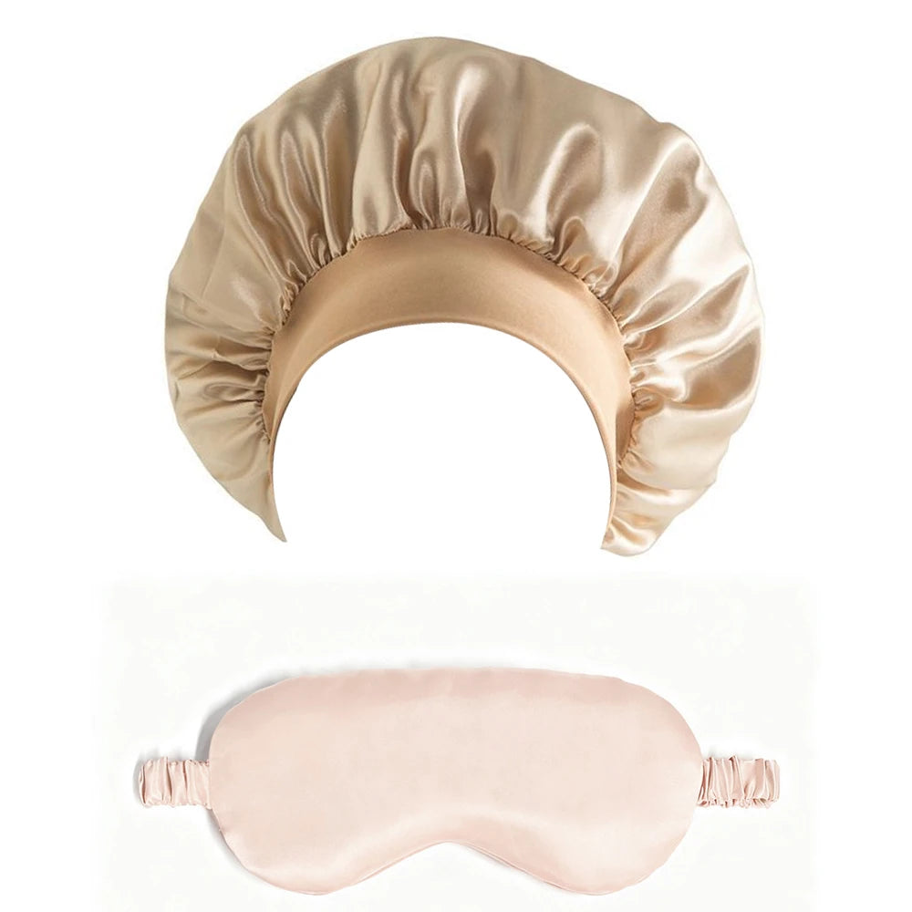 Satin Bonnet Sleep Set | Hair Bonnet & Eye Mask for Sleeping, Curly & Silk-Smooth Hair Care