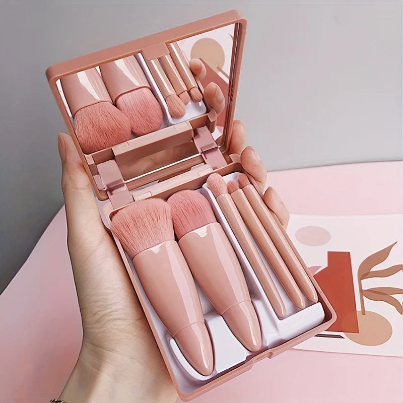 Portable Makeup Brush Set 5Pcs | Travel Mini Cosmetic Brushes with Case