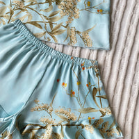 Elegant Floral Satin Cami Set | Silky Pajama Top & Shorts Sleepwear for Women