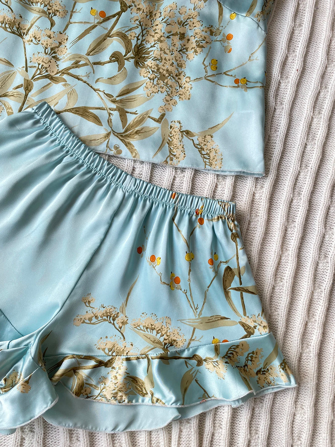 Elegant Floral Satin Cami Set | Silky Pajama Top & Shorts Sleepwear for Women