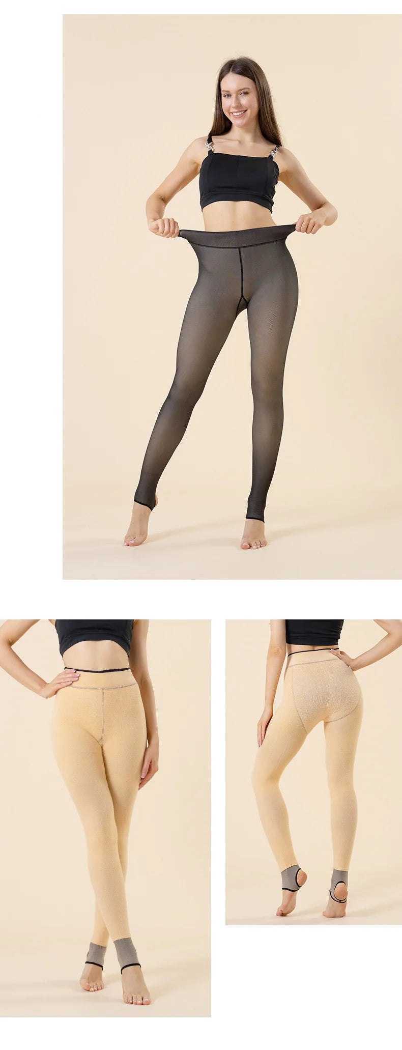 Fleece Lined Thermal Tights | Translucent Warm Winter Pantyhose, High Waist Leggings for Women