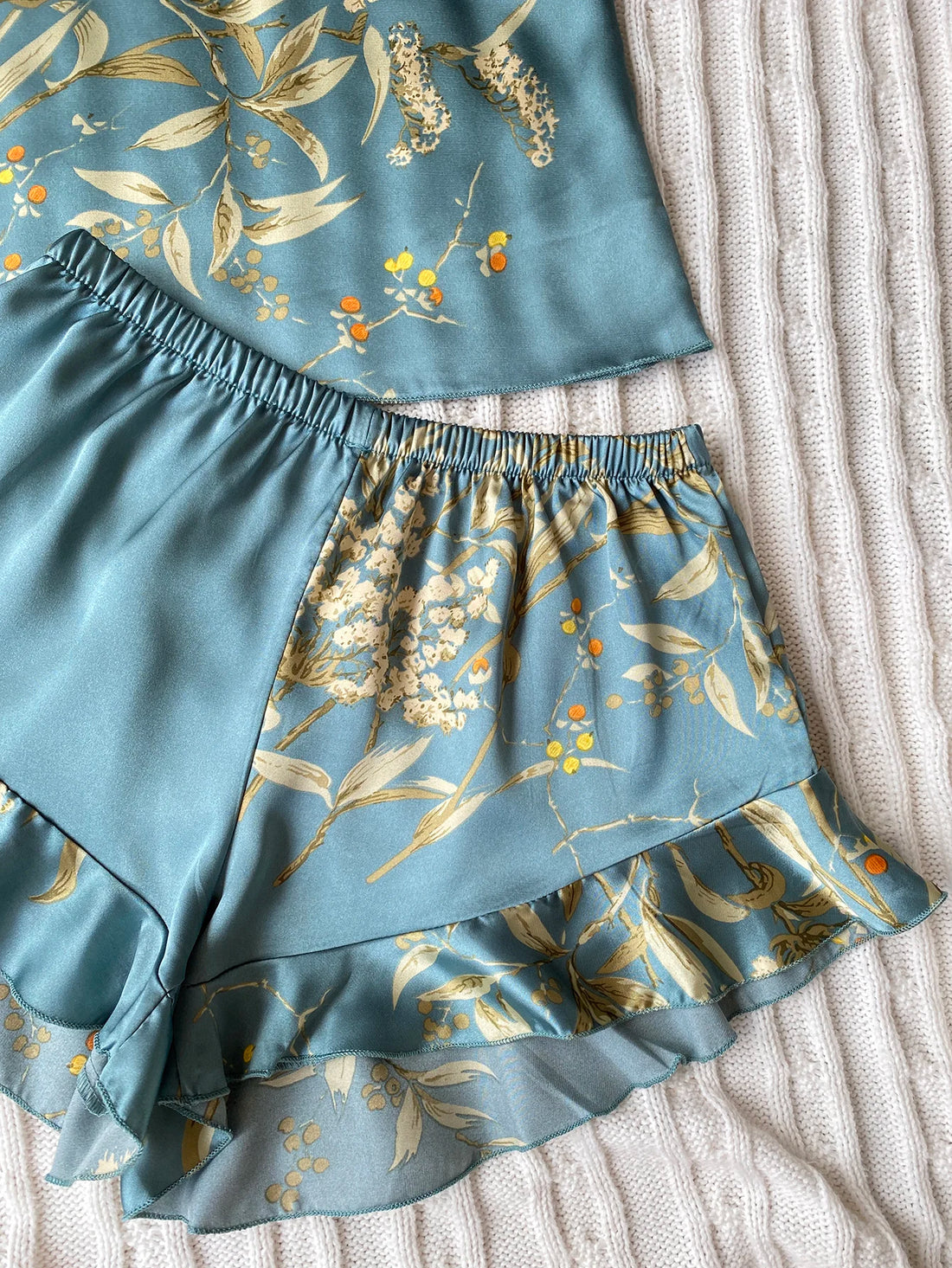 Elegant Floral Satin Cami Set | Silky Pajama Top & Shorts Sleepwear for Women