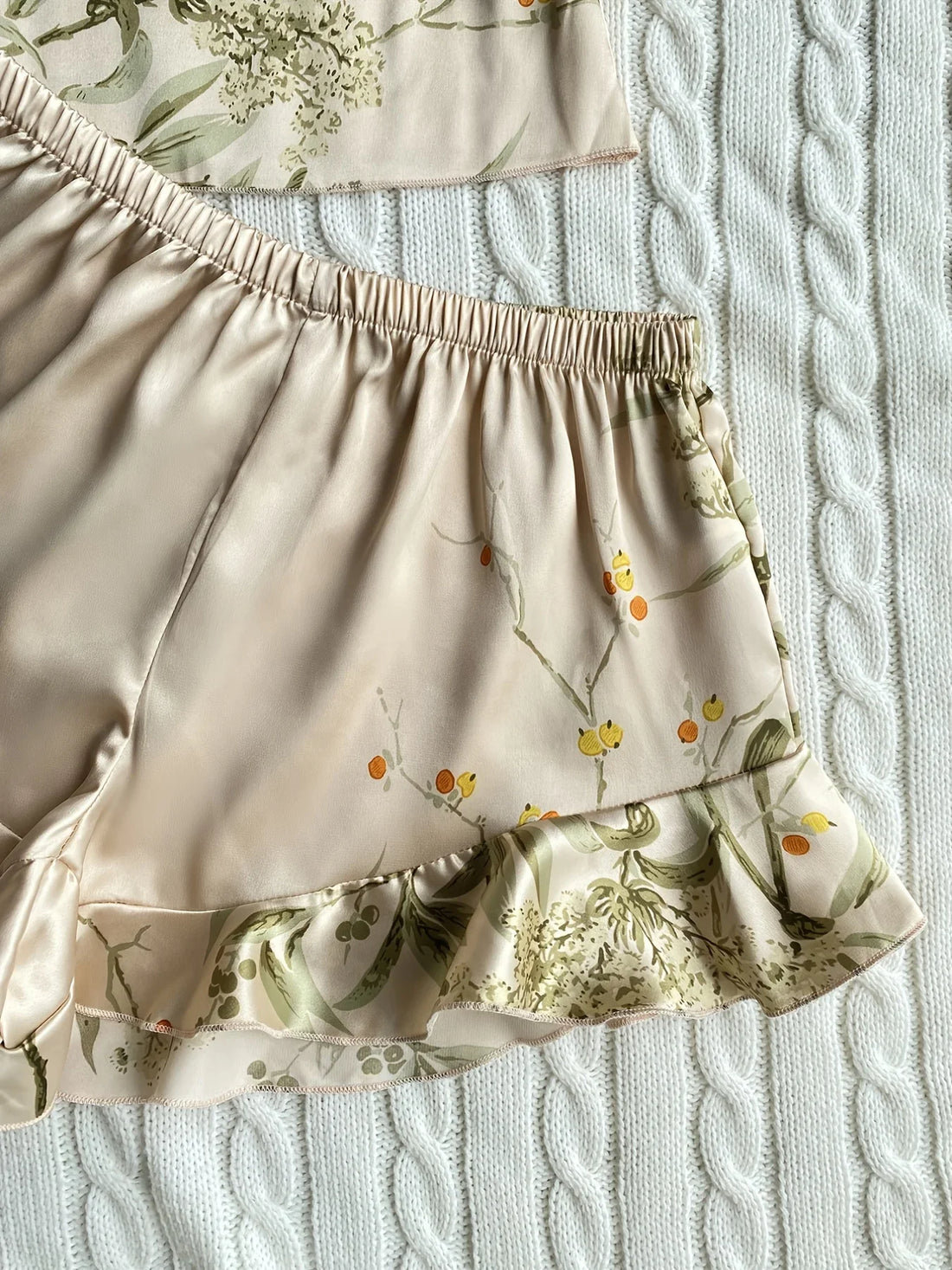 Elegant Floral Satin Cami Set | Silky Pajama Top & Shorts Sleepwear for Women