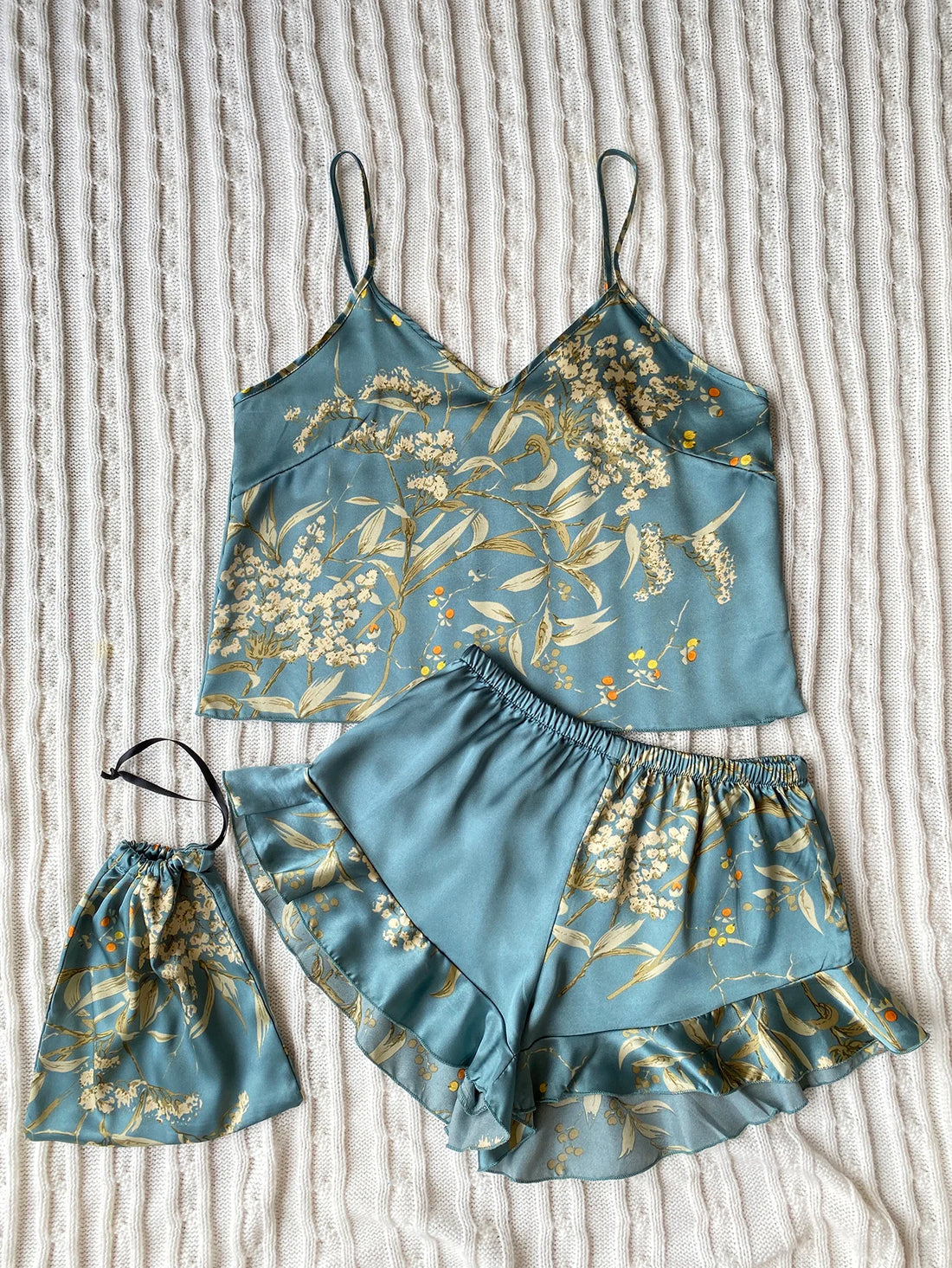 Elegant Floral Satin Cami Set | Silky Pajama Top & Shorts Sleepwear for Women