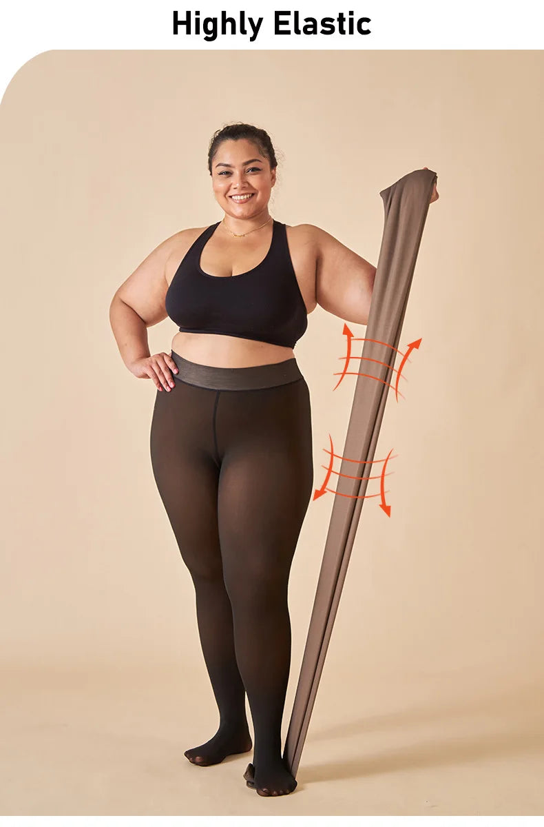 Fleece Lined Thermal Tights | Translucent Warm Winter Pantyhose, High Waist Leggings for Women