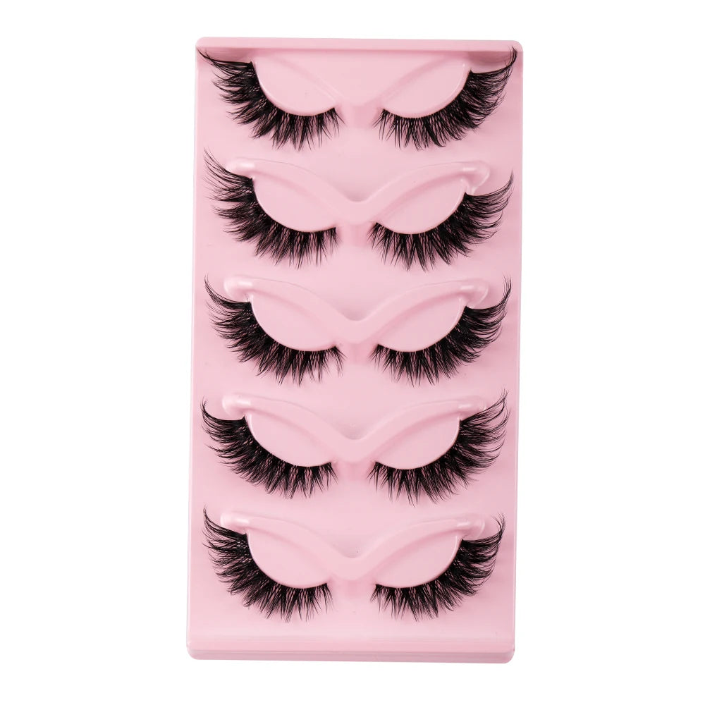 Cat Eye Lashes 5 Pairs | Wispy Faux Mink False Eyelashes, Natural Fluffy Lash Set