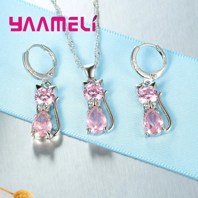 Crystal Cat Pendant Necklace | Elegant Silver-Tone Cat Jewelry Gift for Women & Girls