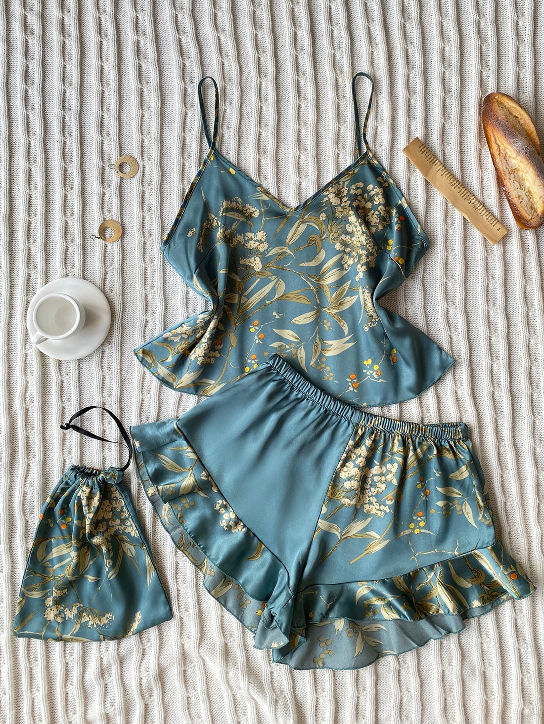 Elegant Floral Satin Cami Set | Silky Pajama Top & Shorts Sleepwear for Women