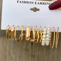 Gold Hoop Earring Set | Chunky Geometric & Pearl Statement Earrings Pack for Women