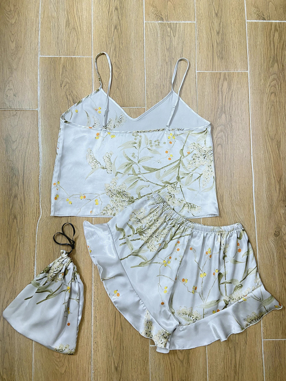 Elegant Floral Satin Cami Set | Silky Pajama Top & Shorts Sleepwear for Women