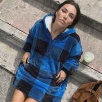 Oversized Zip-Up Wearable Blanket Hoodie for Women – Flannel & Sherpa Cozy Blanket Sweatshirt