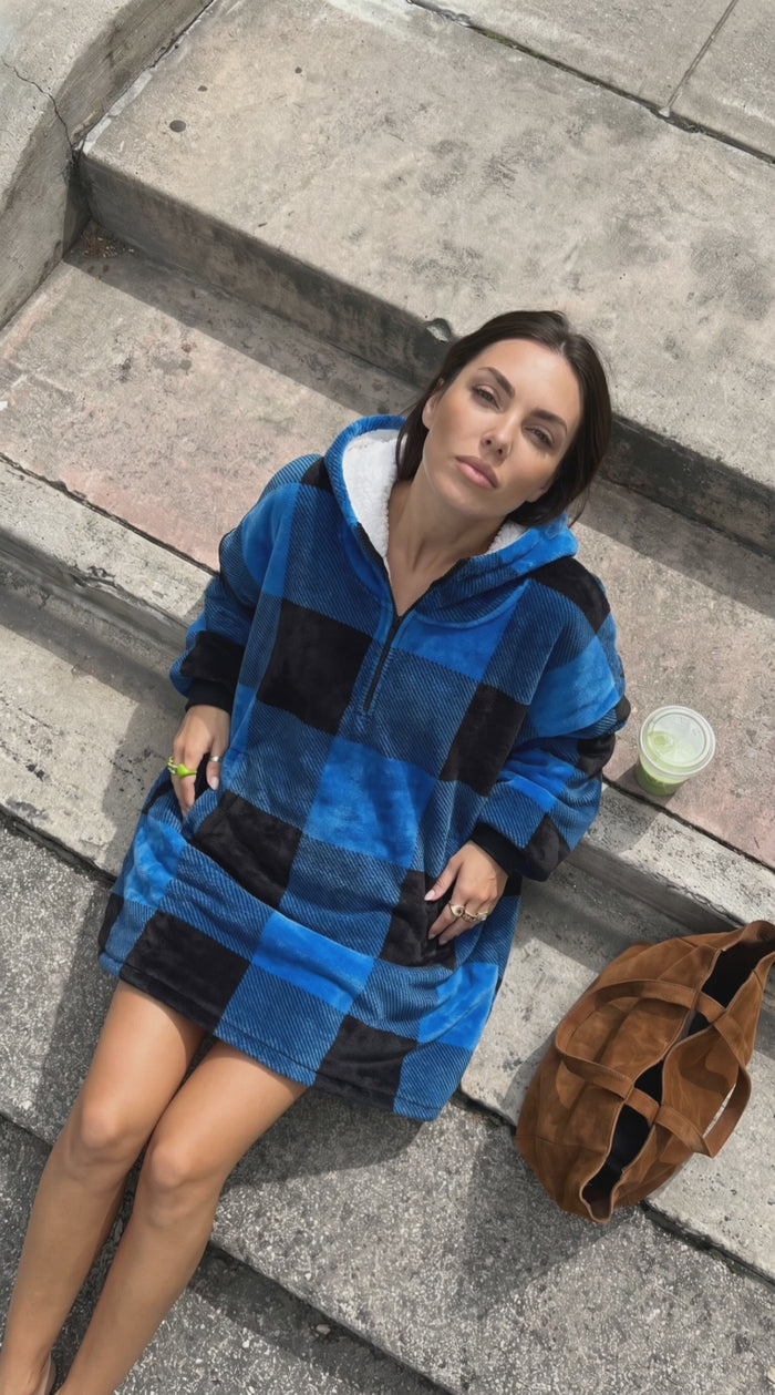 Oversized Zip-Up Wearable Blanket Hoodie for Women – Flannel & Sherpa Cozy Blanket Sweatshirt